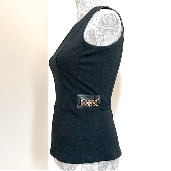 Cache Black Peplum Tank Top Vegan Leather Trim - Picture 3 of 5